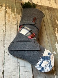 Dog Lovers Christmas Stocking, Tartan, Pocket