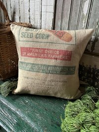 Vintage Corn Feed sack Pillow Cover, Rustic Primitive Décor