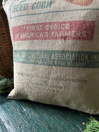 Vintage Corn Feed sack Pillow Cover, Rustic Primitive Décor
