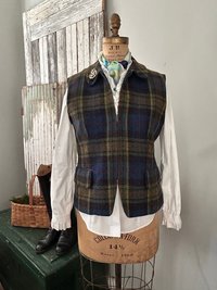 Upcycled Vintage Wool Plaid Vest, Sz Medium, Cobalt, Chartreuse