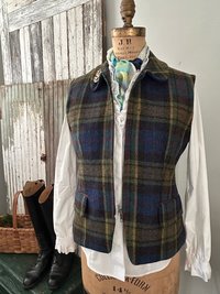 Upcycled Vintage Wool Plaid Vest, Sz Medium, Cobalt, Chartreuse