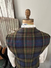 Upcycled Vintage Wool Plaid Vest, Sz Medium, Cobalt, Chartreuse