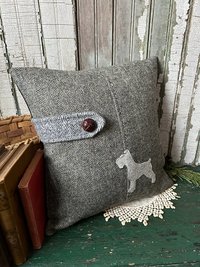 Schnauzer Dog Tweed Pillow, Gray Herringbone, Recycled Materials