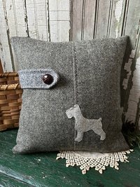 Schnauzer Dog Tweed Pillow, Gray Herringbone, Recycled Materials