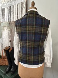 Upcycled Vintage Wool Plaid Vest, Sz Medium, Cobalt, Chartreuse