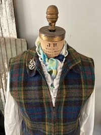 Upcycled Vintage Wool Plaid Vest, Sz Medium, Cobalt, Chartreuse