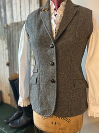 Harris Tweed Sage Green Vest, Sleeveless Blazer, Classic British Style, Size S/M