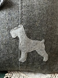 Schnauzer Dog Tweed Pillow, Gray Herringbone, Recycled Materials