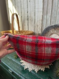 Recycled Wool Plaid Valentine Throw Pillow w Pocket