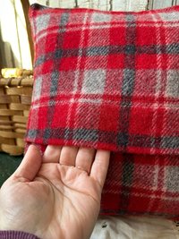 Recycled Wool Plaid Valentine Throw Pillow w Pocket