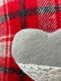 Recycled Wool Plaid Valentine Throw Pillow w Pocket