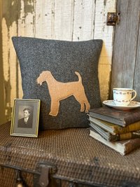 Airedale Terrier Dog Throw Pillow, Herringbone Tweed, 14 Inch