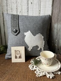 Spitz / Pomeranian Silhouette Tweed Throw Pillow, Recycled, 12 Inch