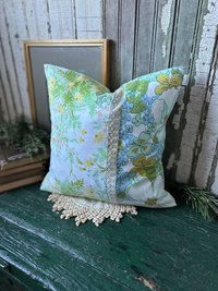 Pastel Floral Throw Pillow, Vintage Fabrics