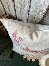 Vintage Spring Flowers Throw Pillow, Embroidery, Upcycled