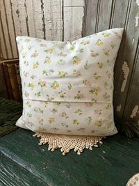 Vintage Spring Flowers Throw Pillow, Embroidery, Upcycled