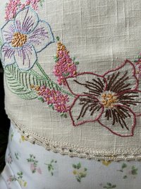 Vintage Spring Flowers Throw Pillow, Embroidery, Upcycled
