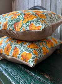 Yellow Poppies, Quail Linen Pillows, Upcycled Materials, Spring Summer Decor