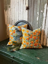 Yellow Poppies, Quail Linen Pillows, Upcycled Materials, Spring Summer Decor