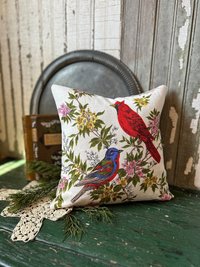 Vintage Linen Bird Pillow, Cardinal, Bluebird, Upcycled Materials