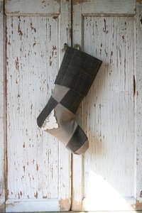Wool Tweed Patchwork CHRISTMAS Stocking - Lace, Hounds Tooth - Handmade