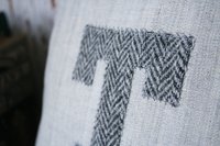 Monogram T PILLOW COVER Flax Cotton, Wool Tweed, Herringbone, Recycled, Eco-Friendly Decor