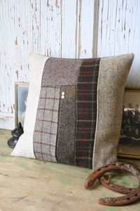 Recycled Wool Patchwork PILLOW COVER, Brown Tweed, Handmade, Eco-Friendly Decor