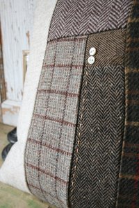 Recycled Wool Patchwork PILLOW COVER, Brown Tweed, Handmade, Eco-Friendly Decor