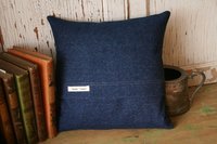DENIM Monogram R PILLOW COVER Wool Tweed, Recycled, Handmade, Eco-Friendly Decor
