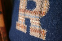 DENIM Monogram R PILLOW COVER Wool Tweed, Recycled, Handmade, Eco-Friendly Decor