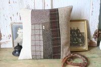 Recycled Wool Patchwork PILLOW COVER, Brown Tweed, Handmade, Eco-Friendly Decor