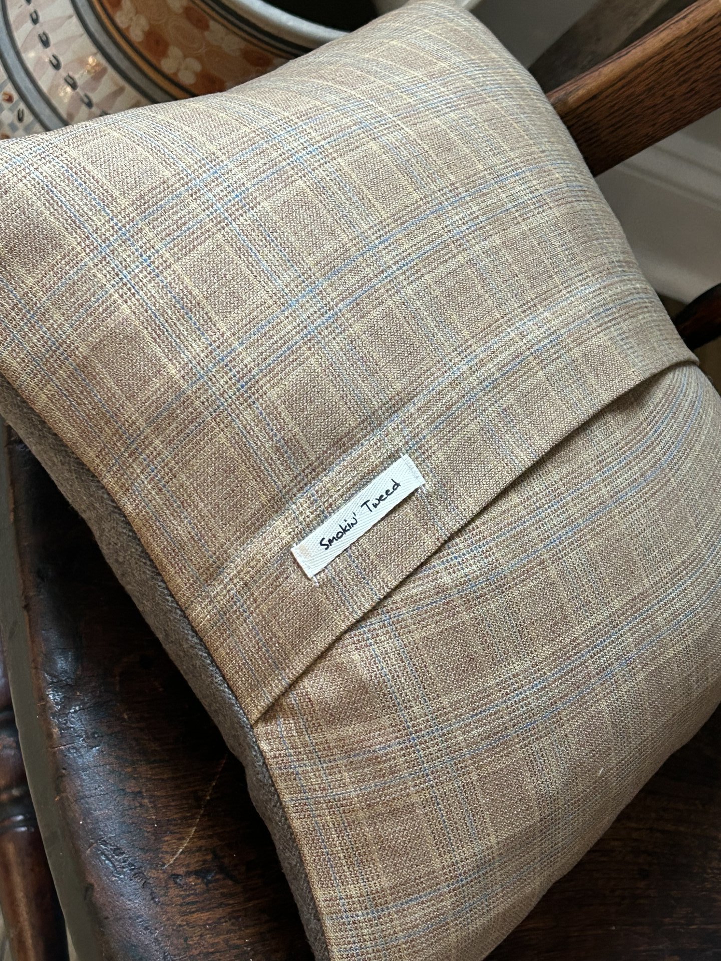 Rough Collie Dog Wool Tweed PILLOW - Recycled, Vintage Fabric, Eco-Friendly Decor, Gray, Camel