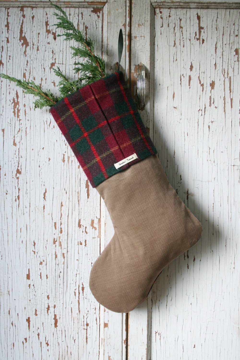 Unique Wool Tweed CHRISTMAS STOCKING w/ Mother Of Pearl BUCKLE - No. 3