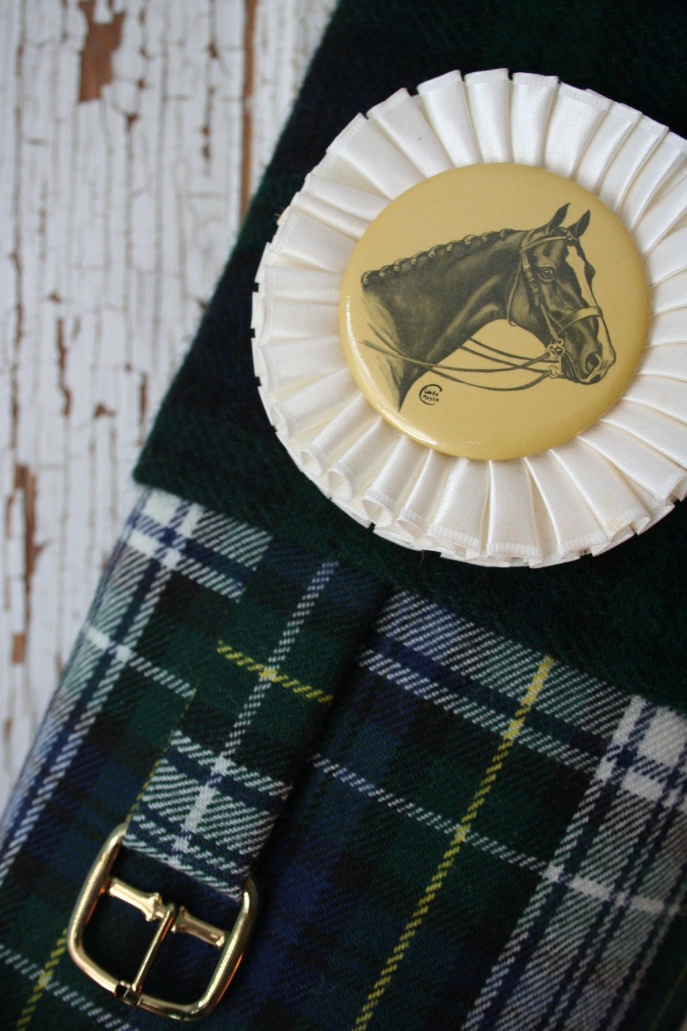 Plaid Tartan Equestrian CHRISTMAS STOCKING, Prize Ribbon Rosette, Horse, Handmade
