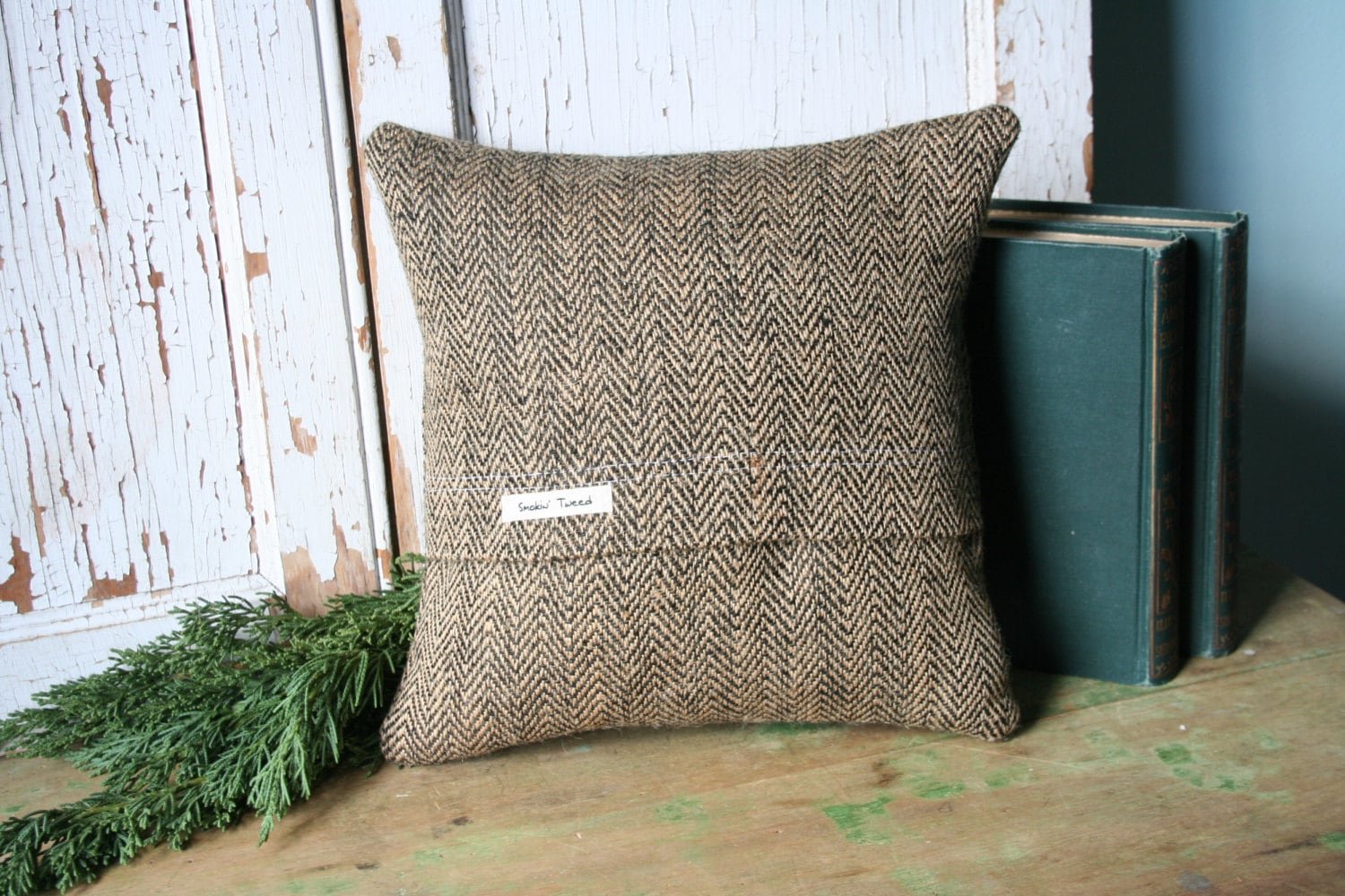 Woodland Deer PILLOW COVER - Herringbone, Burlap, Handmade