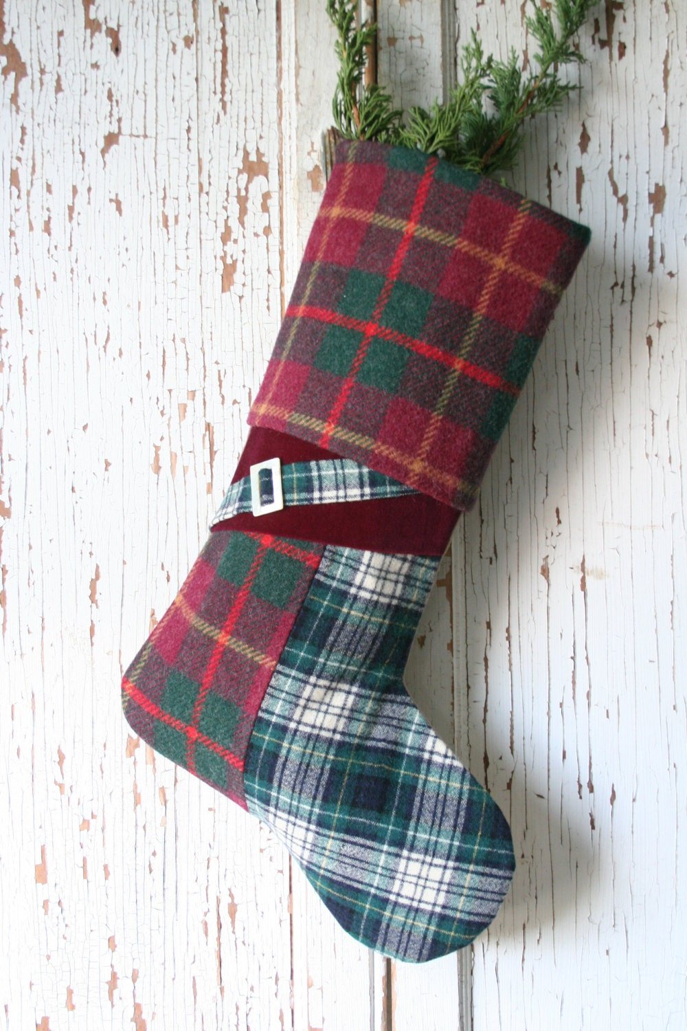 Pink Tweed CHRISTMAS STOCKING w/ Mother Of Pearl BUCKLE - No. 4, Handmade
