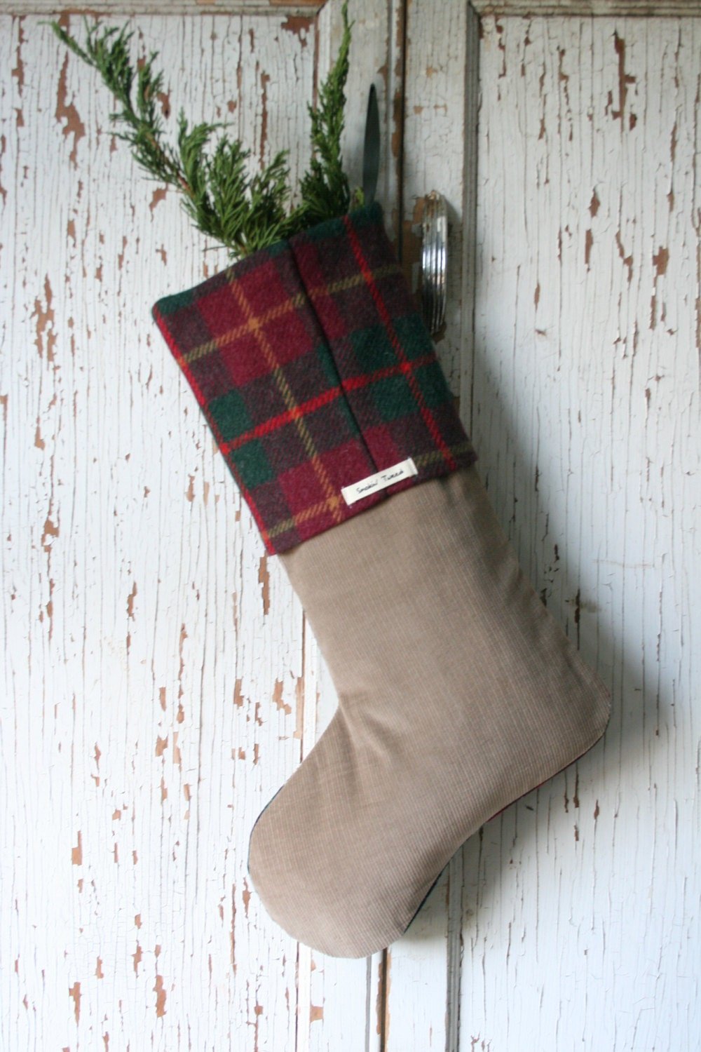 Pink Tweed CHRISTMAS STOCKING w/ Mother Of Pearl BUCKLE - No. 4, Handmade
