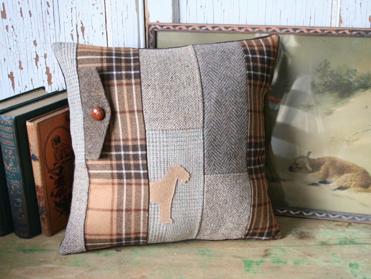 Airedale Terrier Wool Tweed Pillow Cover - Recycled, Handmade, Sustainable