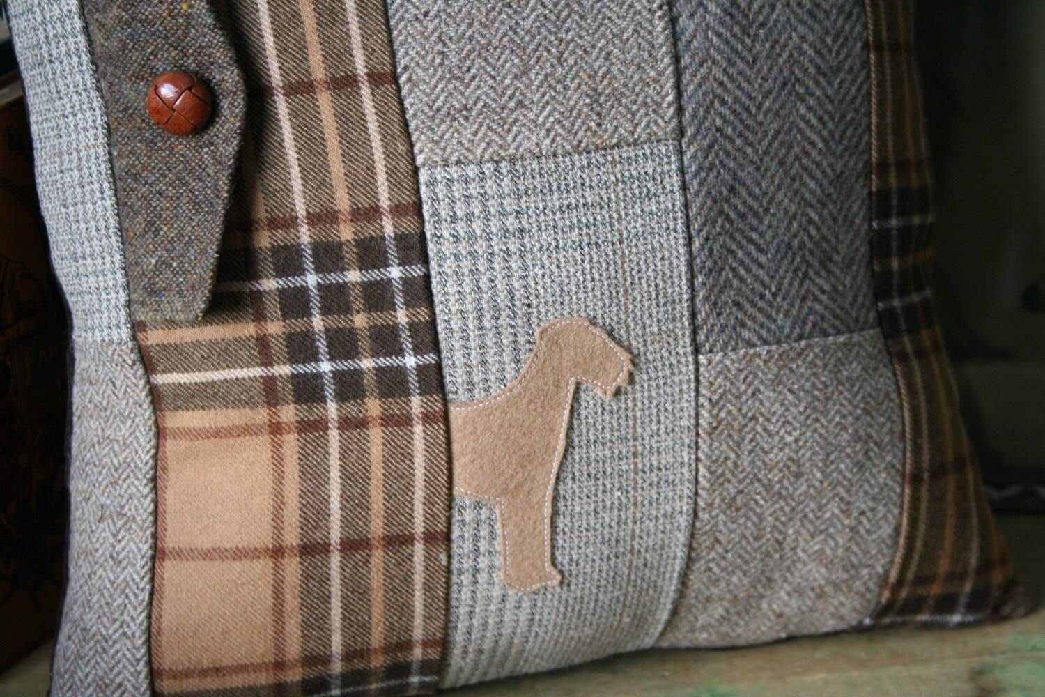 Airedale Terrier Wool Tweed Pillow Cover - Recycled, Handmade, Sustainable