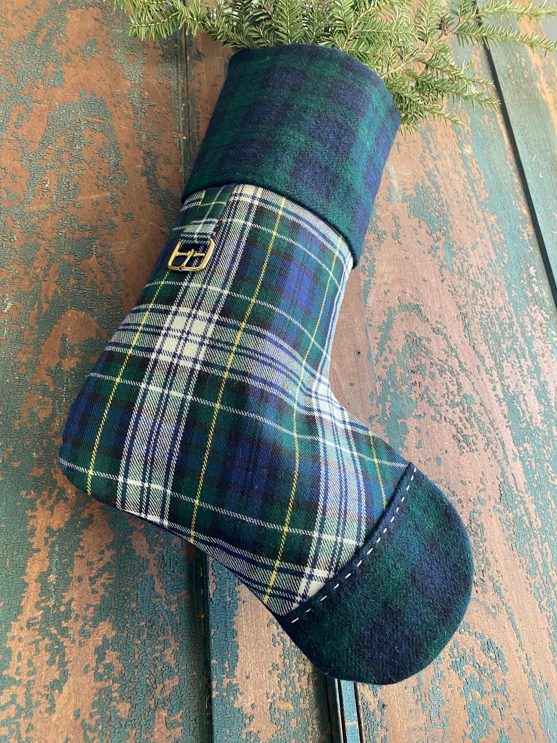 Wool Tartan Plaid CHRISTMAS STOCKING, Handmade, Recycled