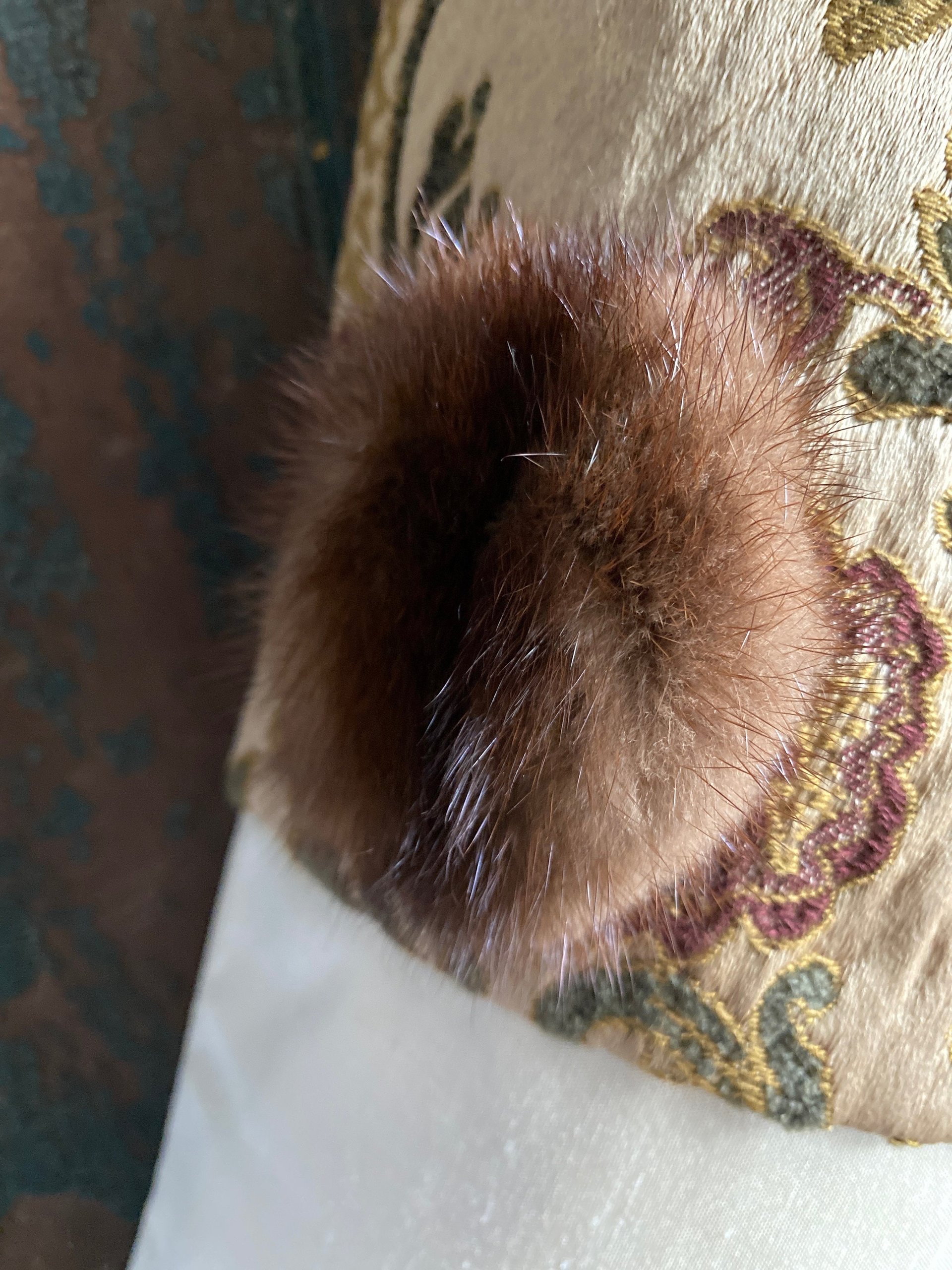 Victorian Christmas STOCKING Mink Fur, Tapestry, Silk Upcycled Sustainable