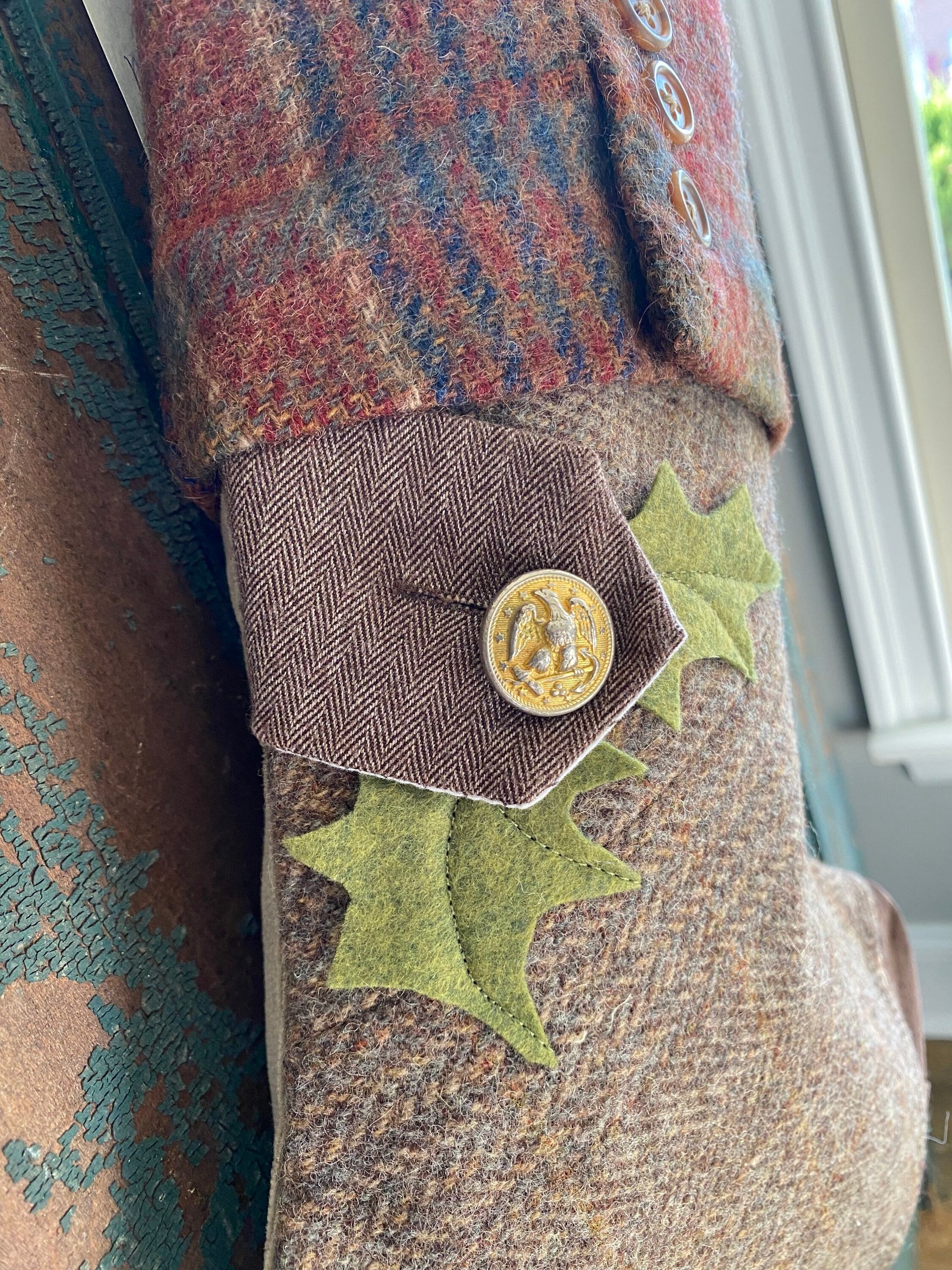 Wool Tweed CHRISTMAS STOCKING, Suede Toe, Handmade, Recycled