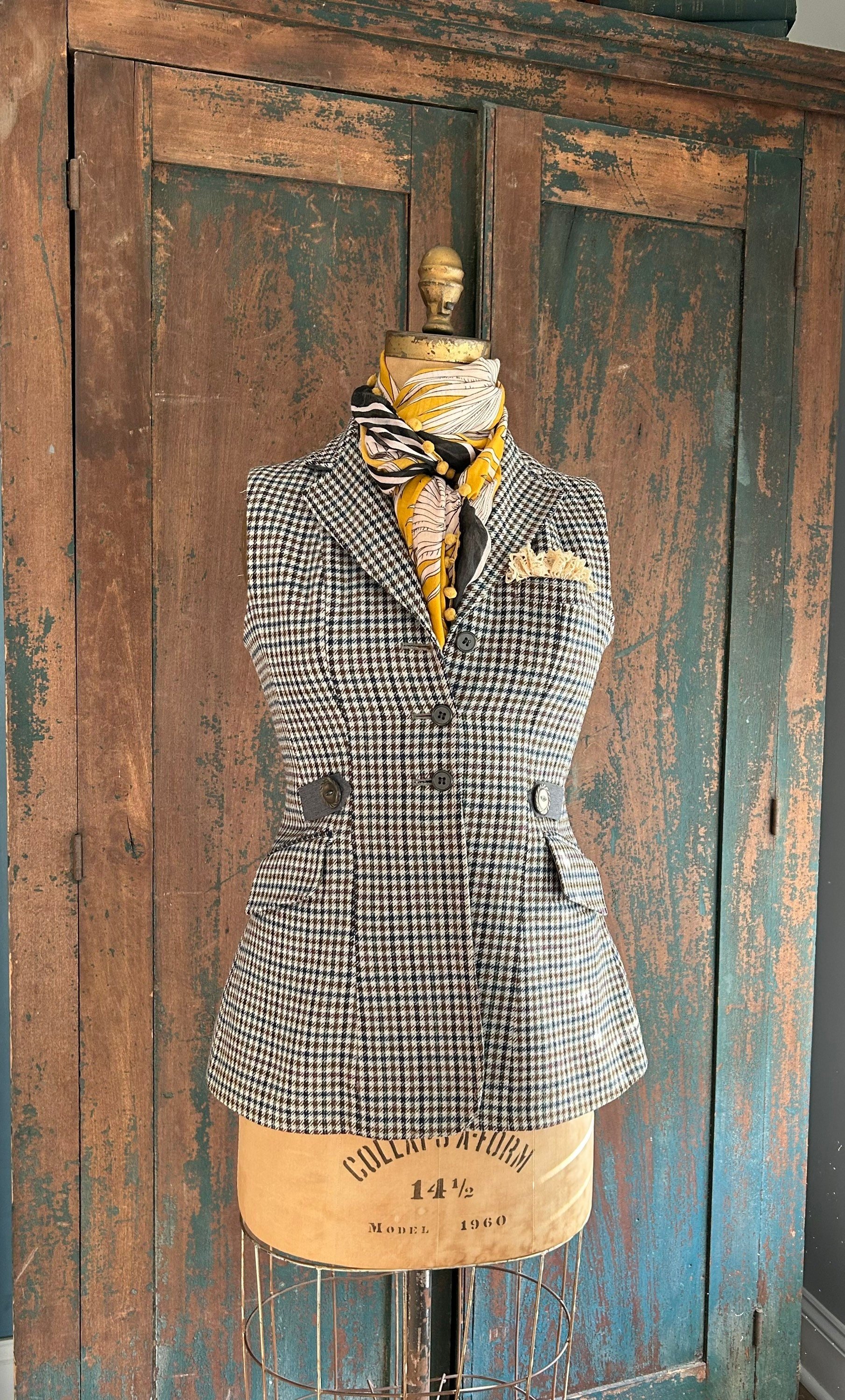 Wool Tweed Fitted VEST, Waistcoat, Guillet, Sz SMALL Recycled, Sustainable Fashion, English Made