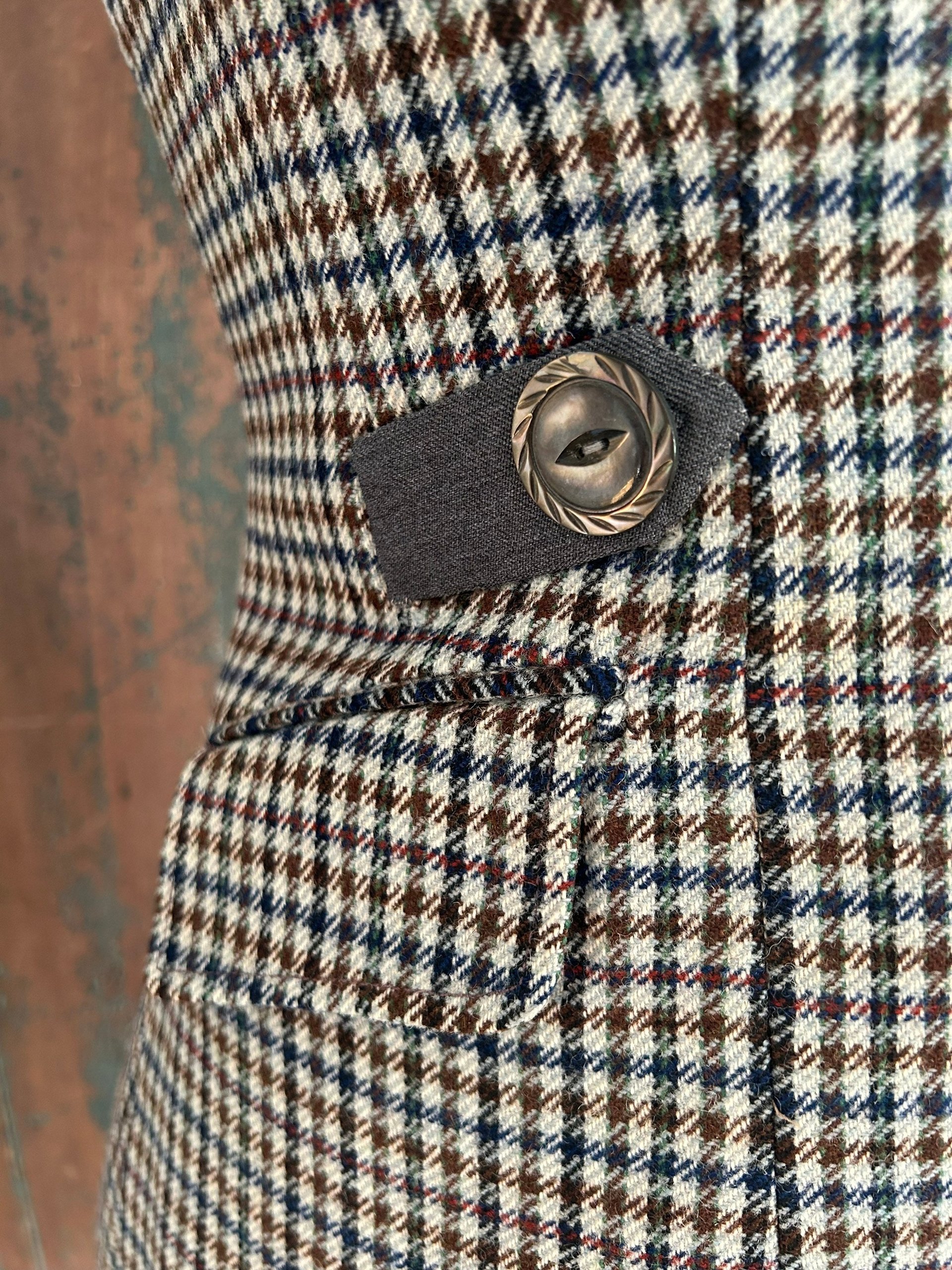 Wool Tweed Fitted VEST, Waistcoat, Guillet, Sz SMALL Recycled, Sustainable Fashion, English Made