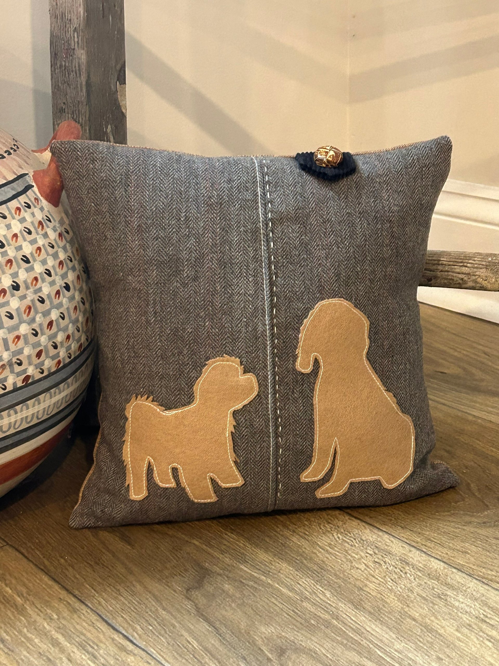Shih Tzu Dog, Doodle Wool Tweed PILLOW, Recycled, Vintage Fabric Eco-Friendly Décor, Small Breed Lover