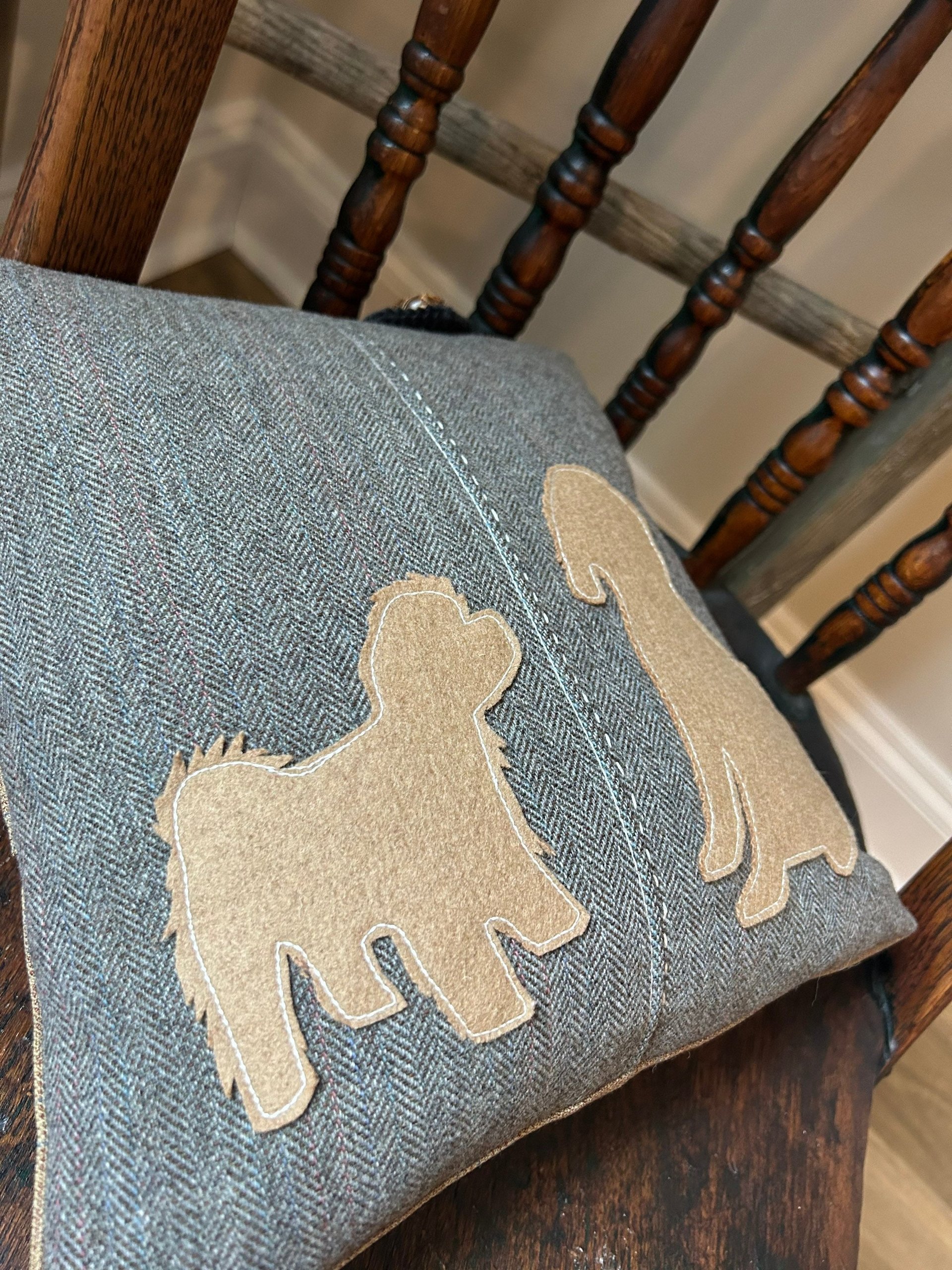 Shih Tzu Dog, Doodle Wool Tweed PILLOW, Recycled, Vintage Fabric Eco-Friendly Décor, Small Breed Lover