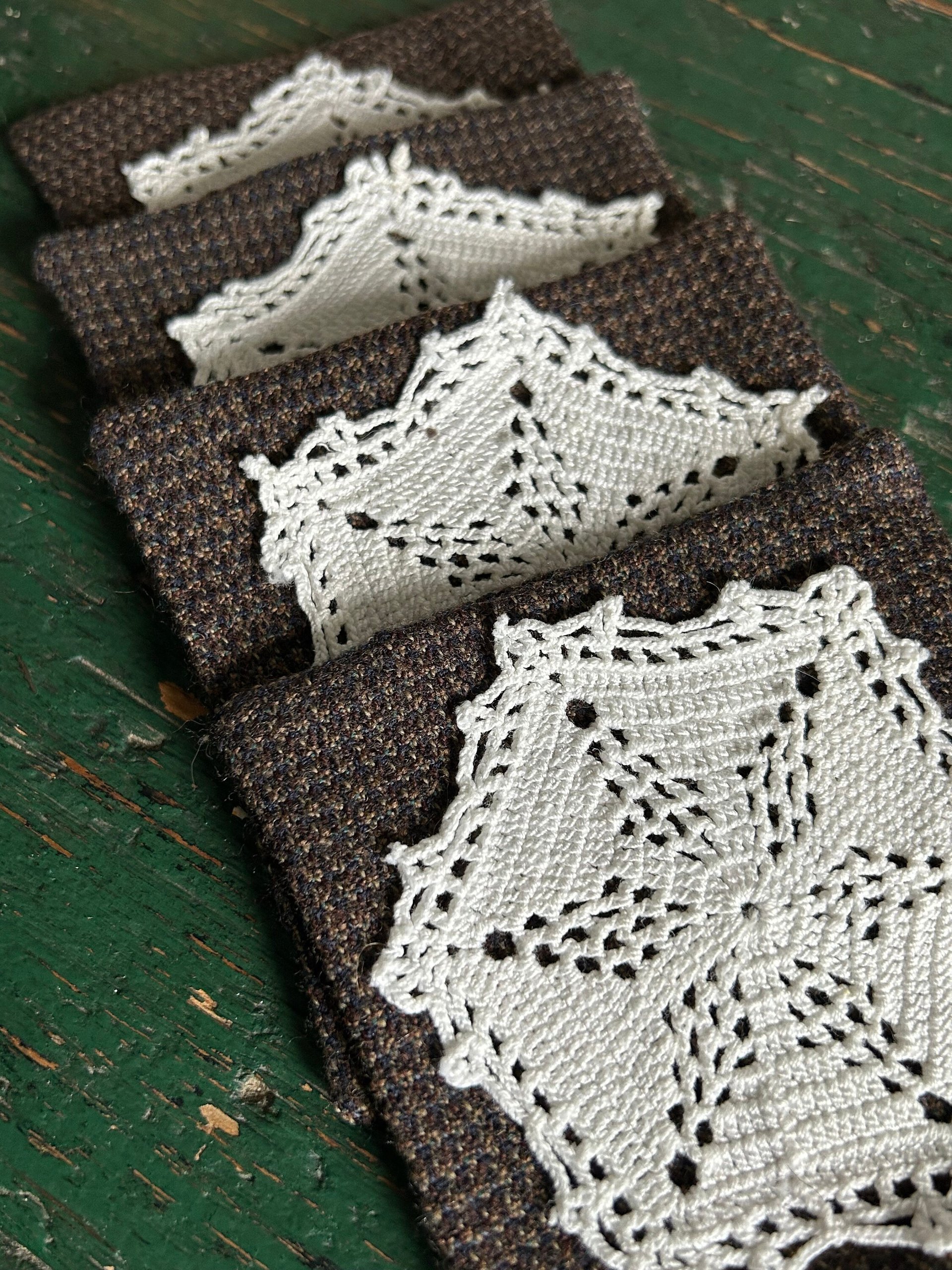 Wool Tweed and Vintage Lace Coasters - Set of 4