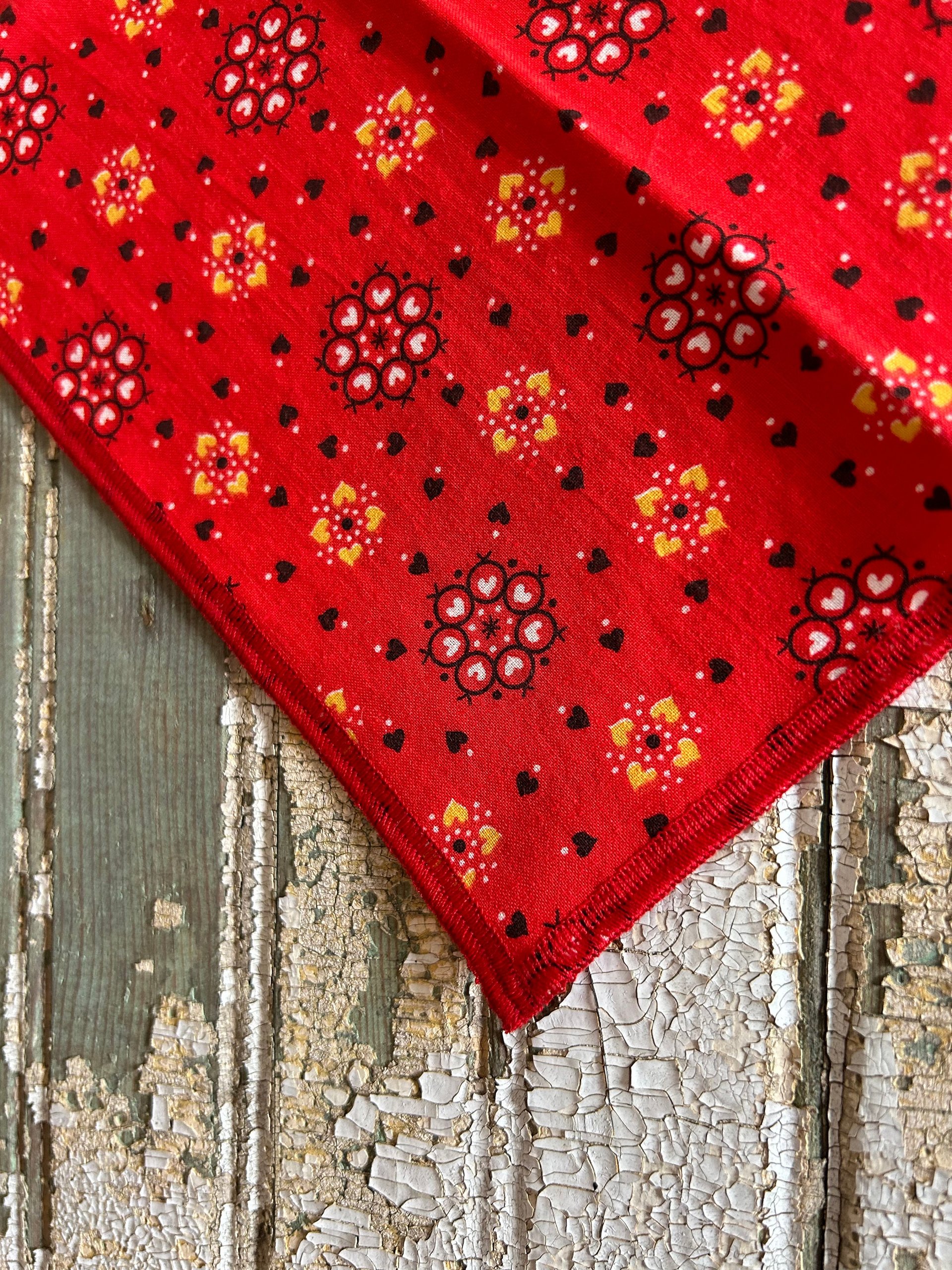 Handmade Fabric Luncheon Napkins - Western Style, Bold Red, Calico Print - Set of 4