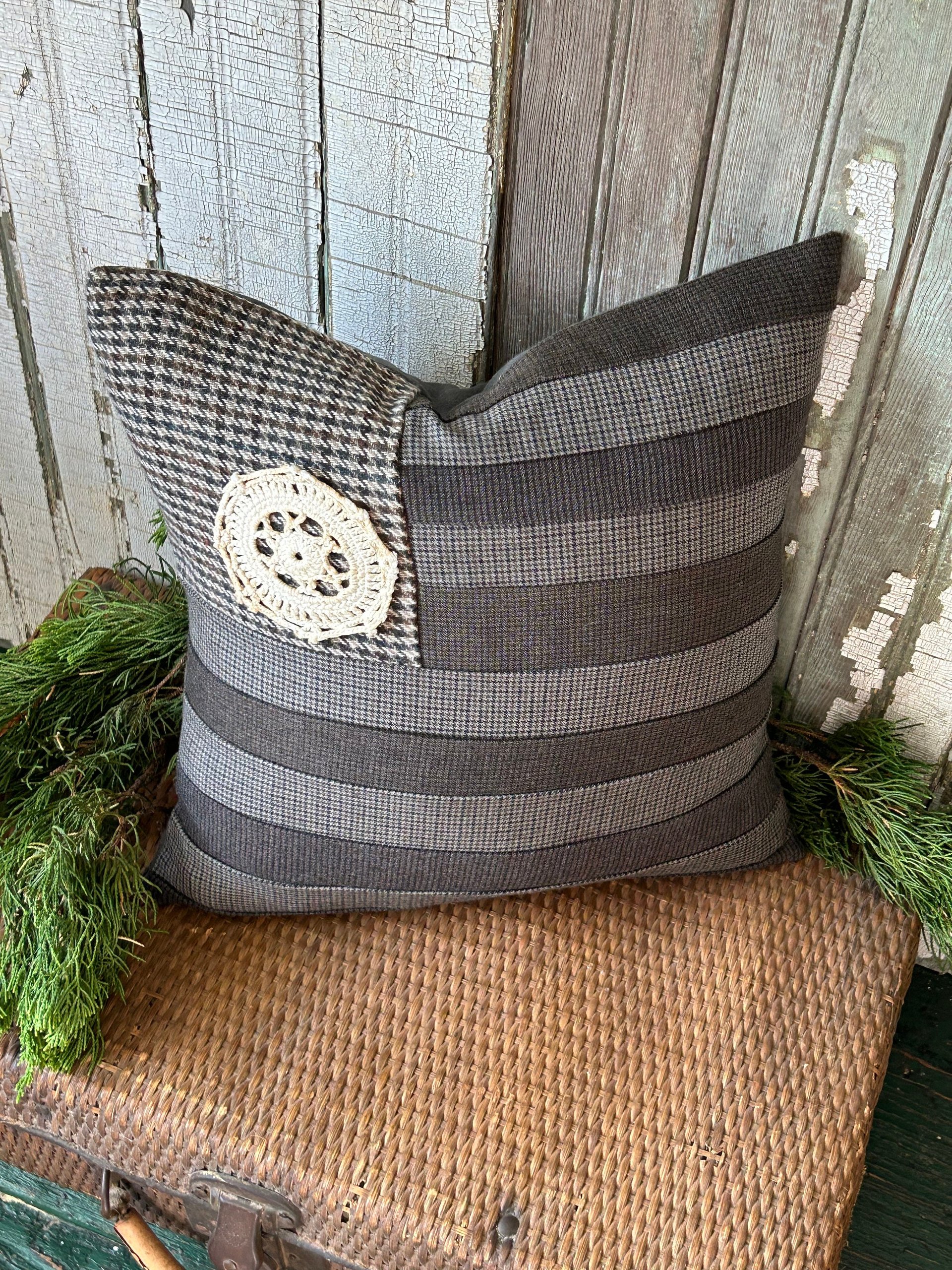 Wool Tweed American Flag Pillow, Eco Friendly, Recycled