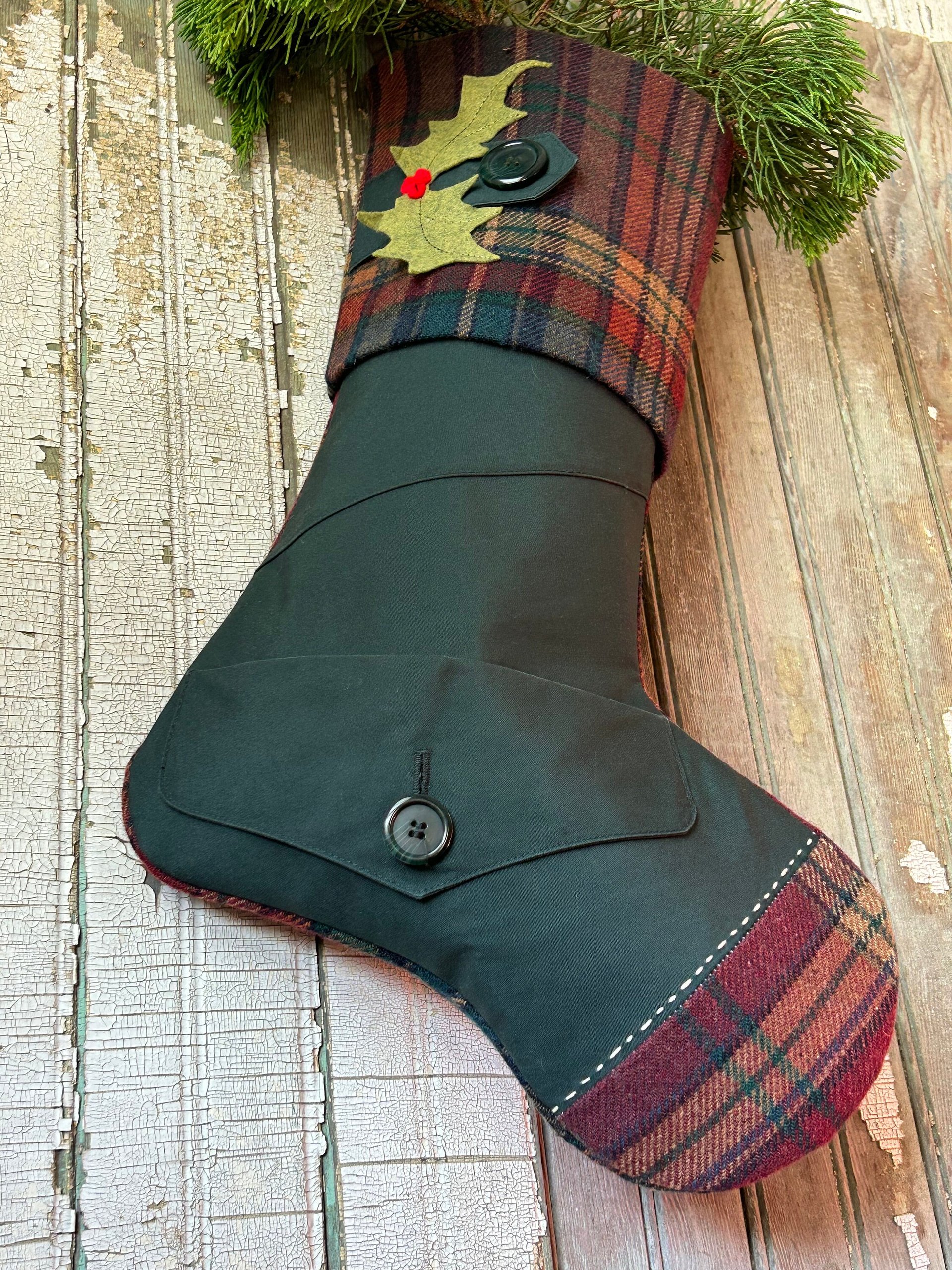 Tartan Pocket Christmas Stocking, Recycled Materials